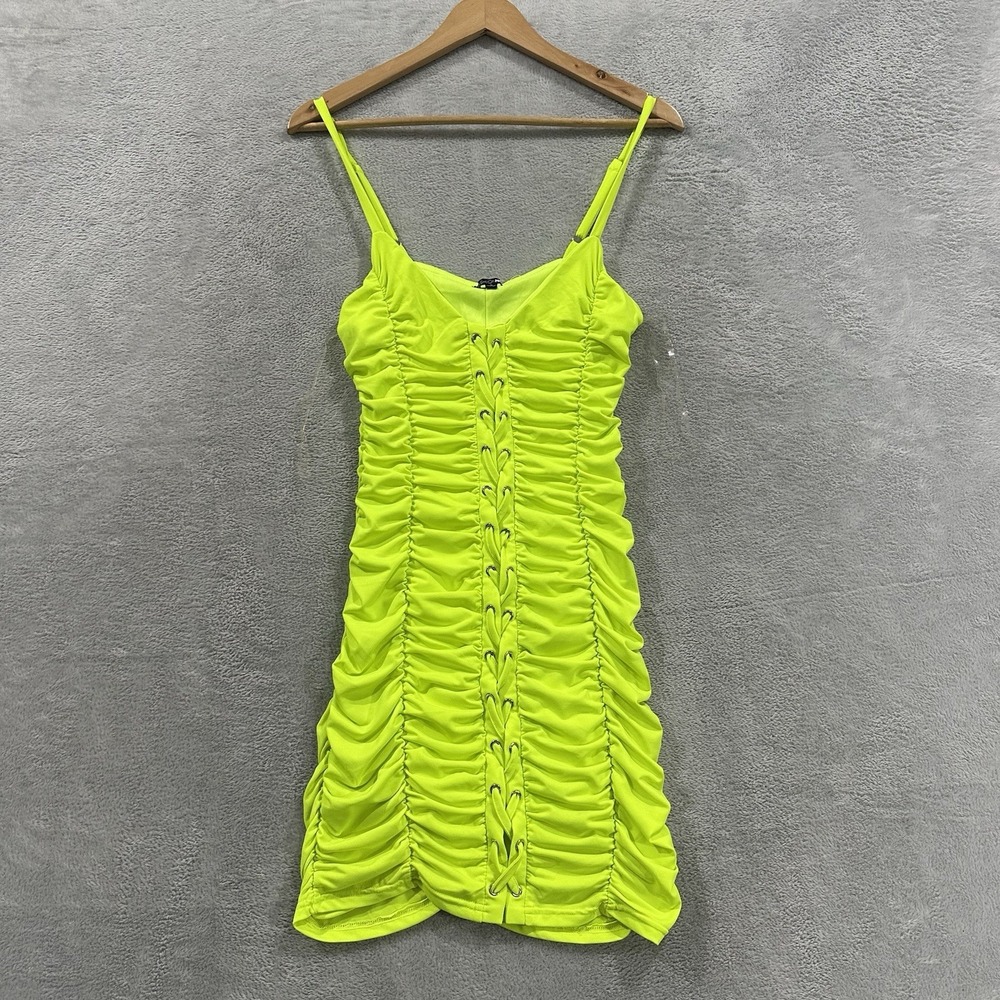 Fashionova Mini Tube Dress Women M Neon Yellow Sleeveless Bodycon Party Baddie